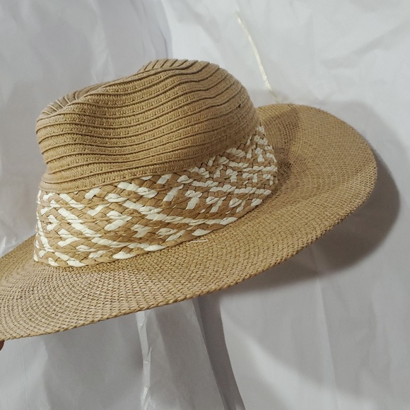 Joe's jean tan cream color block braided detail straw panama style hat new - Picture 8 of 11
